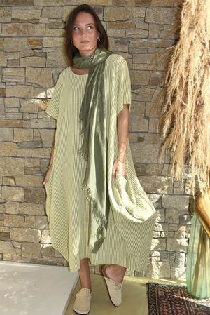 Salcombe Chalk Stripe Cotton Cocoon Dress Soft Olive